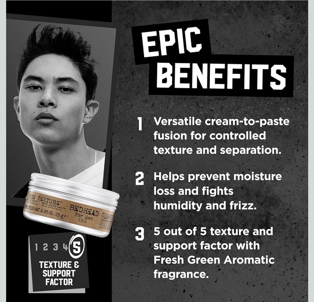 Bed Head by TIGI - Bed Head For Men Pure Texture Hair Paste - Professional Firm Hold Hair Styling - Perfect For Short to Medium Length Hair - 83g